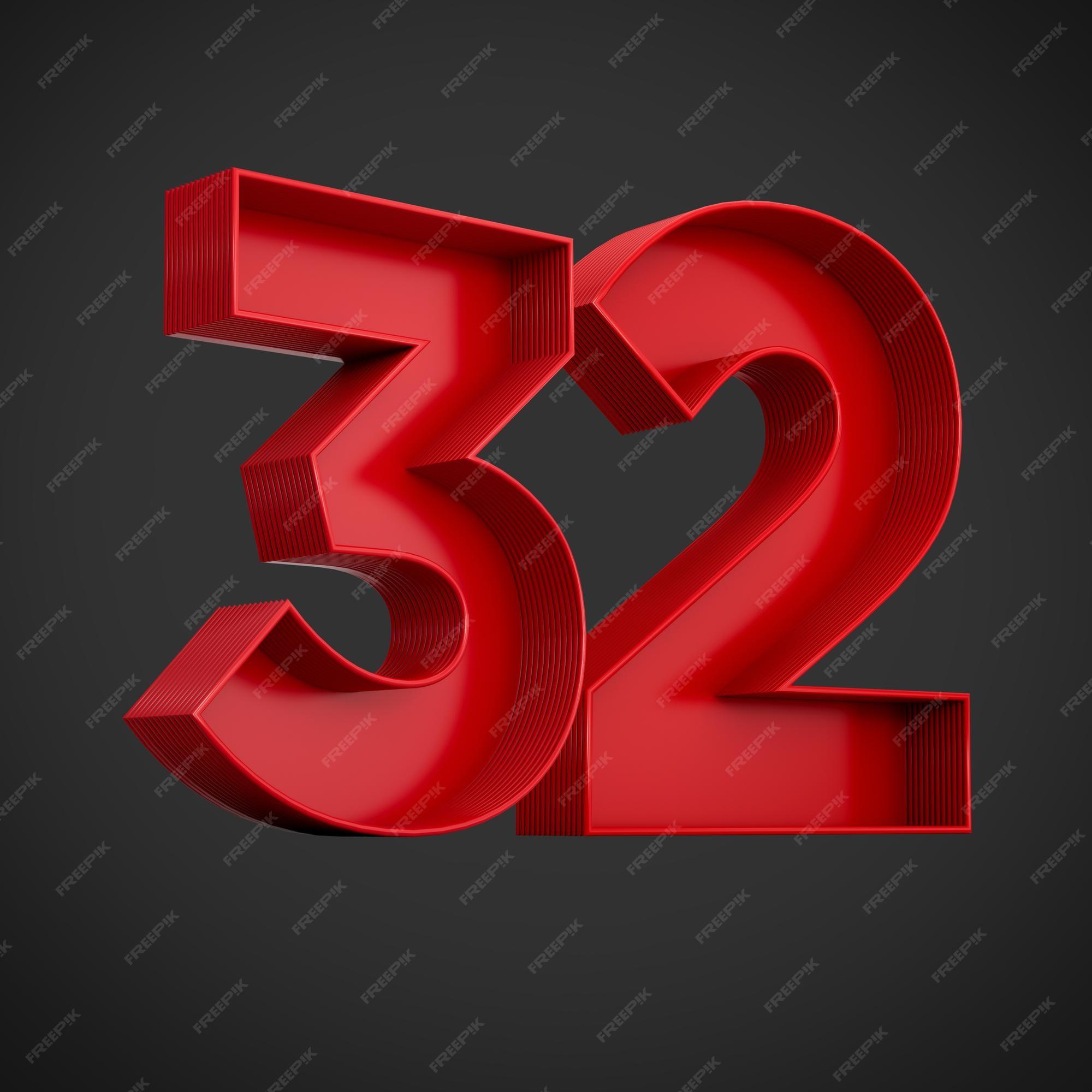 Ilustración 3d de rojo número 32 o treinta y dos sombra interior sobre fondo negro | Foto Premium